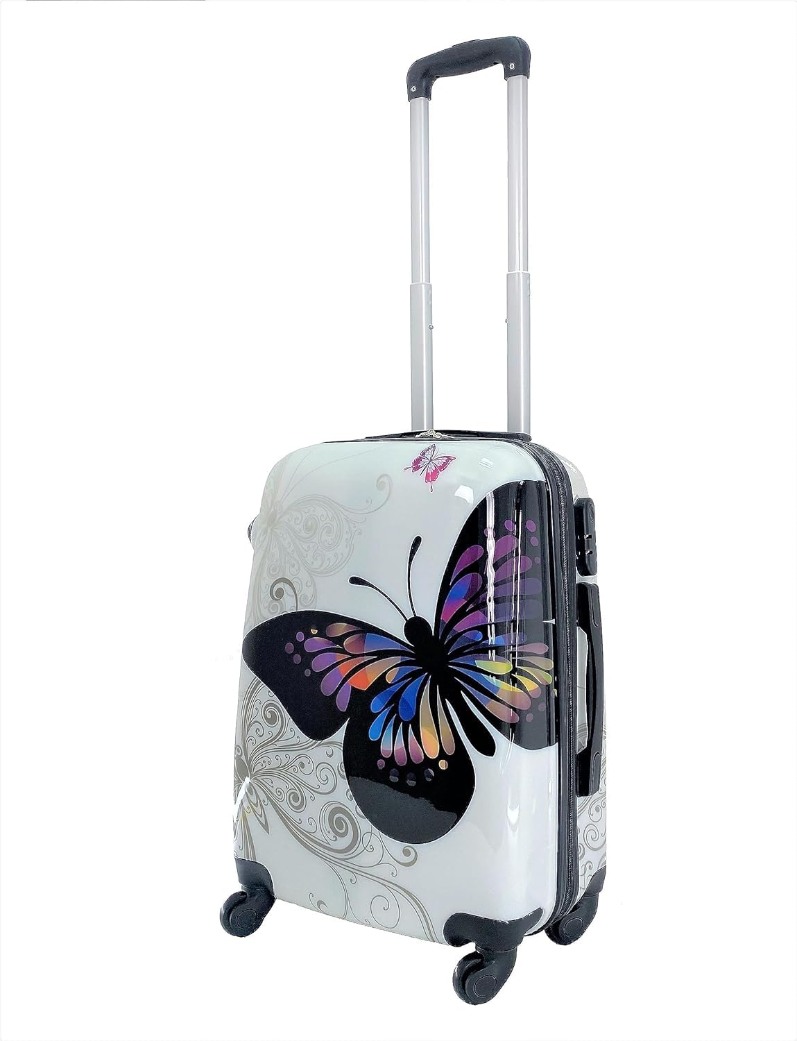 Maleta de Cabina Equipaje de Mano Viaje avión rígida 4 Ruedas 360º Medidas 55x35x20cm Viajar Estampado Mariposa (Blanco)