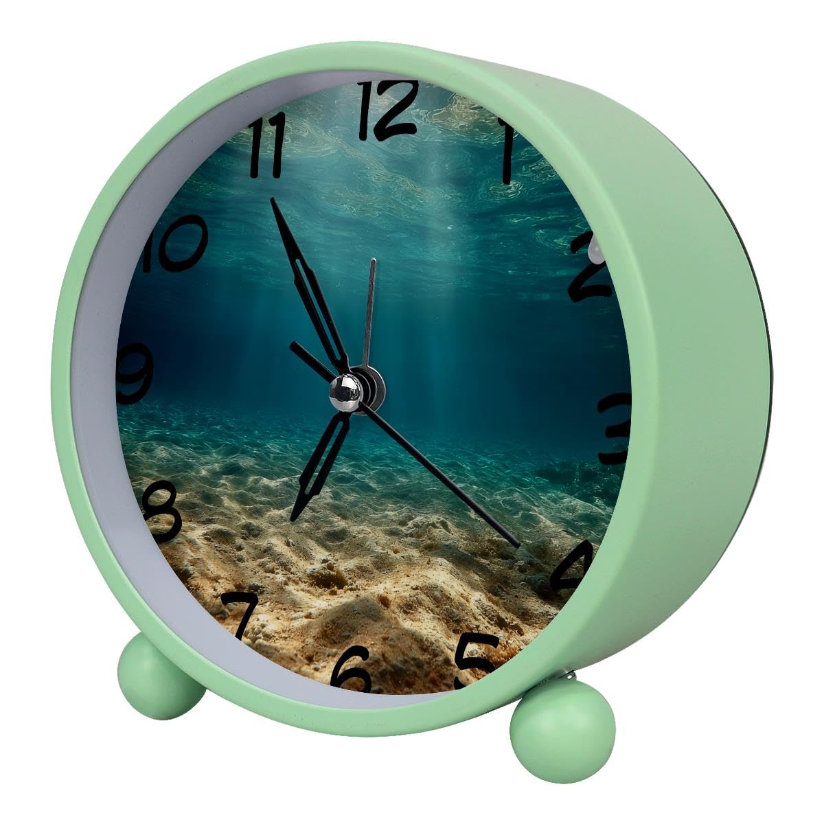 Luoweisi Analog Alarm Clock Ocean, Silent Non-Ticking with Night Light, Battery Operated, Round Desk Alarm Clock for Office, Bedroom, Elderly, Adults, Children, Student Gifts