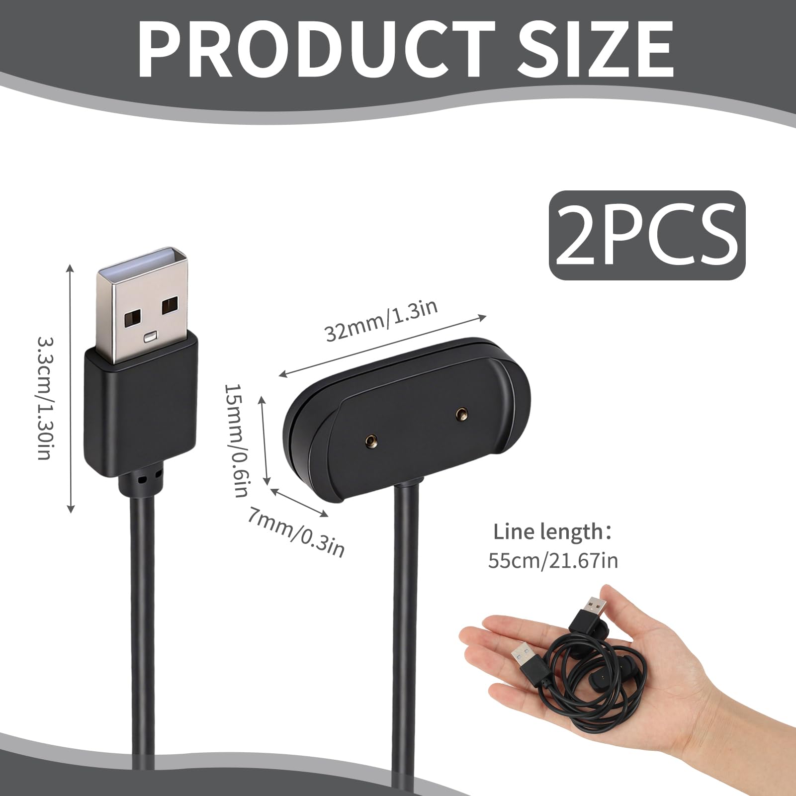 2 Stück Ladekabel, kompatibel mit Amazfit GTR 2 2e GTS 2 Mini 4 Mini Bip 3 5 U Pro Active Edge T Rex Pro USB Ladegerät Ersatz Kabel Adapter Schnellladung stabil (60 cm)