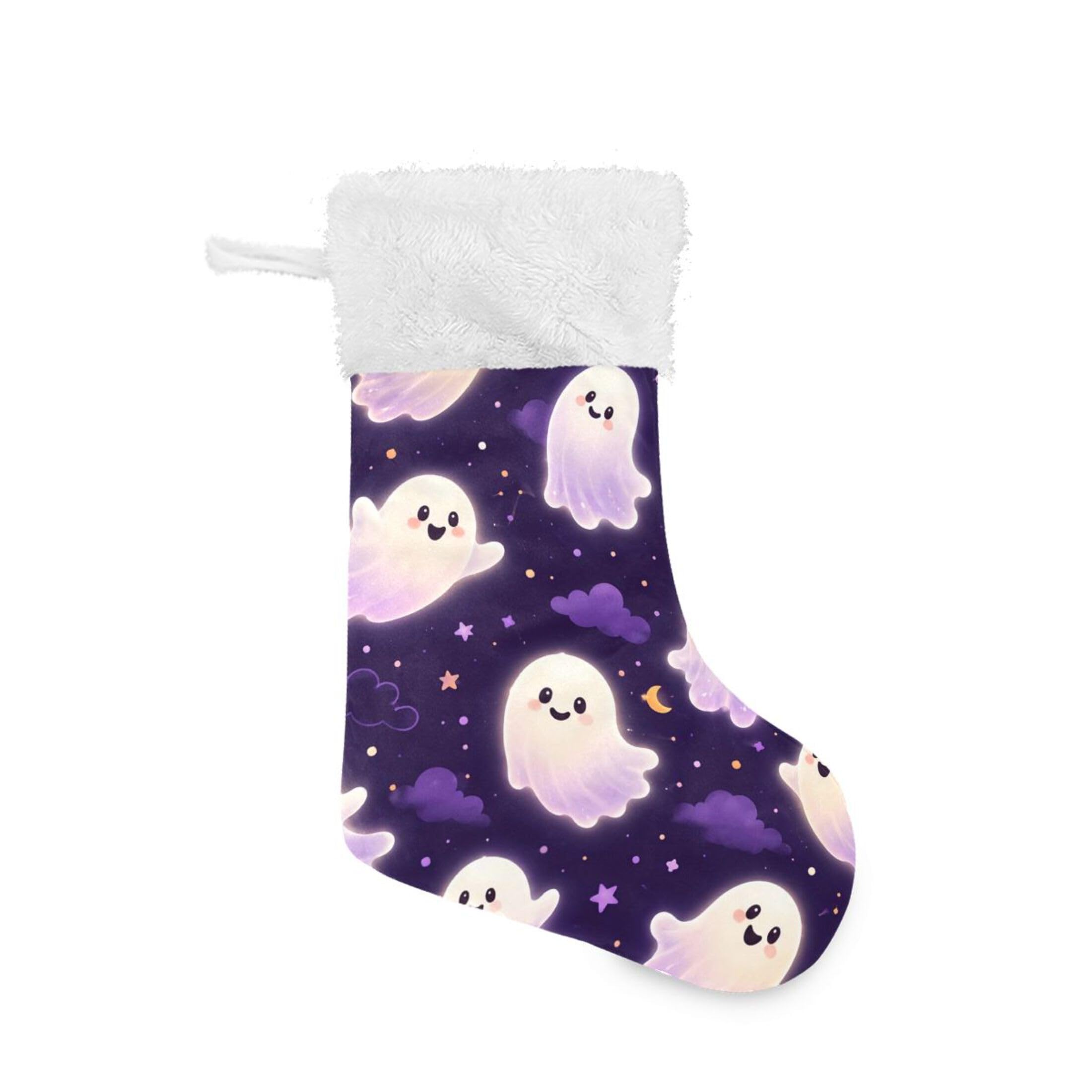 Fuauuyl Ghosts Christmas Stocking 18 In Xmas Hanging Stocking with Plush Cuff for Family Holiday Party Fireplace Decorations, 1 Pack