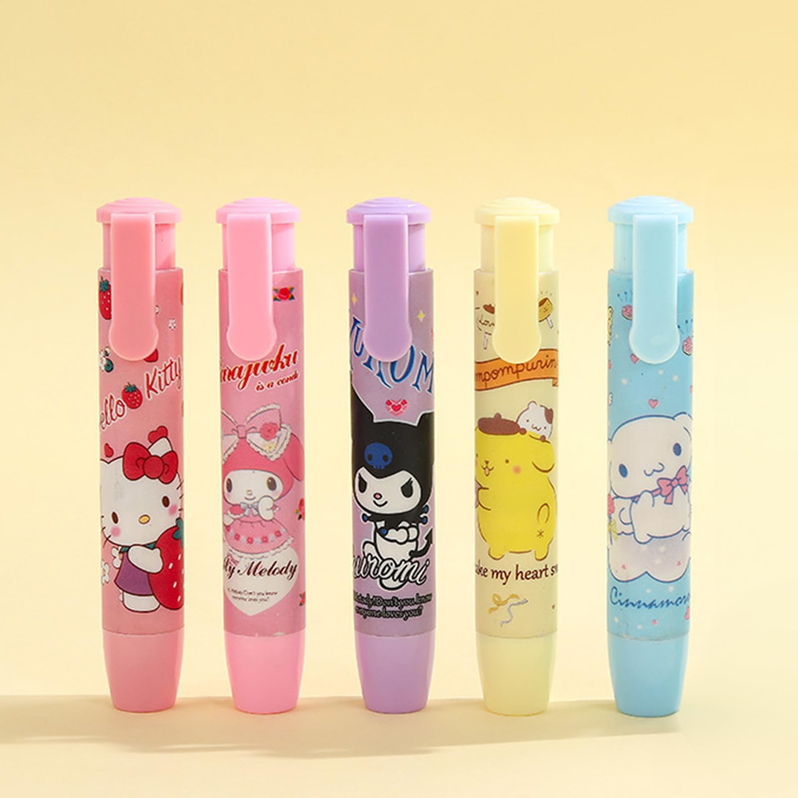 piurlzw 6 Pcs Mechanical Pencils with 5 Pcs Retractable Eraser, Cute Eraser Pencil, Cartoon Creative Stationery Supplies for Girls: Black