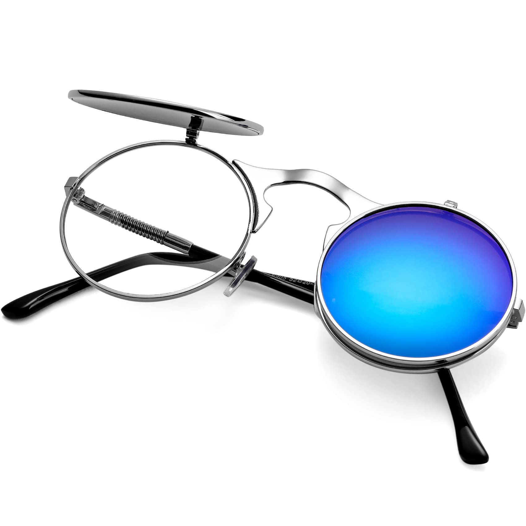 AIEYEZO Round Flip Up Sunglasses for Men and Women Rave Flip Glasses 90's Retro Steampunk Style