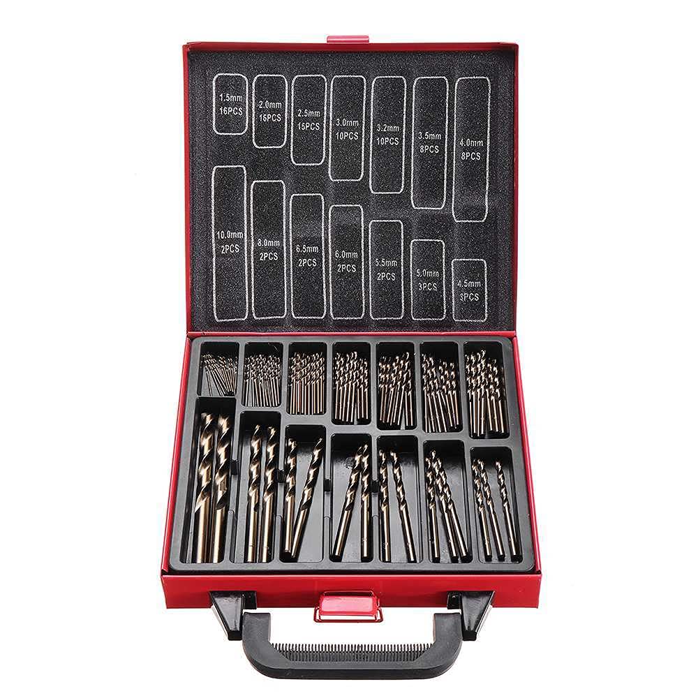 99pcs / box HSS-CO M35 Set di trapano Cobalto 1 5-10mm lunghezza Twist Drill con custodia in metallo per la perforazione in metallo legno