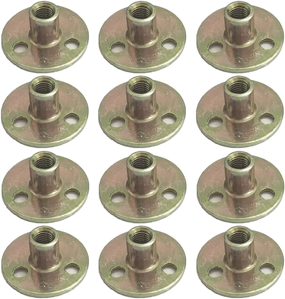 12 Pcs M8 Flange Nuts Female Thread Carbon Steel T-Nuts Brad Hole Tee Nuts for Fixing Connection Furniture