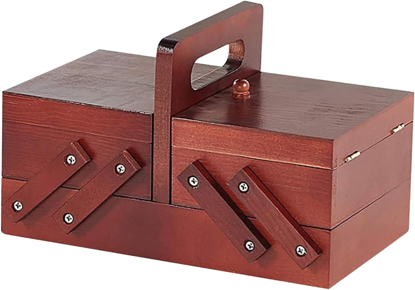 Handmade Wooden Sewing Kit Box with Compartments for Home Storage - Elegant Stitching Repair Kit Organizer for Women Men Versatile Jewelry, Card, and Button - Red