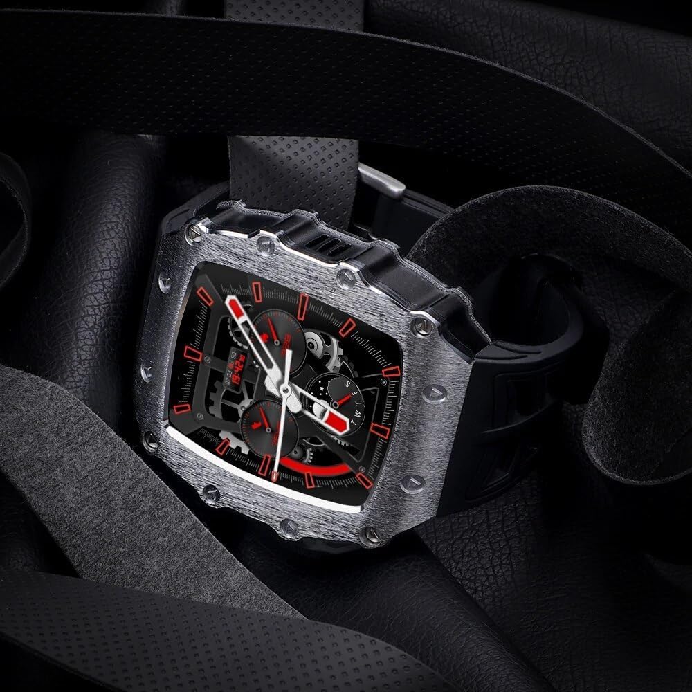 PURYN Correa de goma de acero inoxidable para Apple Watch Ultra 8, 7, 6, 5, 4 SE, correas deportivas, transpirables, carcasa de reloj, bisel de metal, accesorios, 44MM, Ágata