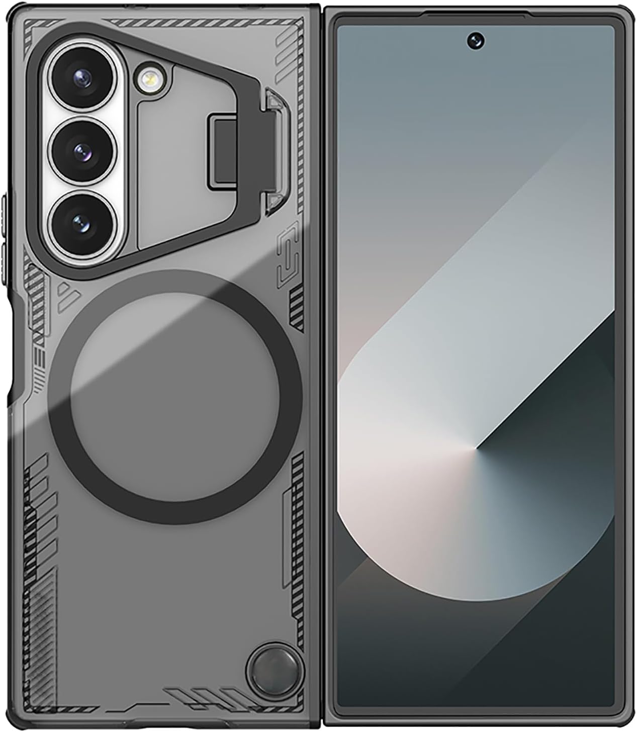 Magnetic Case for Samsung Galaxy Z Fold 6, Slim Transparent Phone Cover with Lens Kickstand Wireless Charging Anti-Fingerprint Case