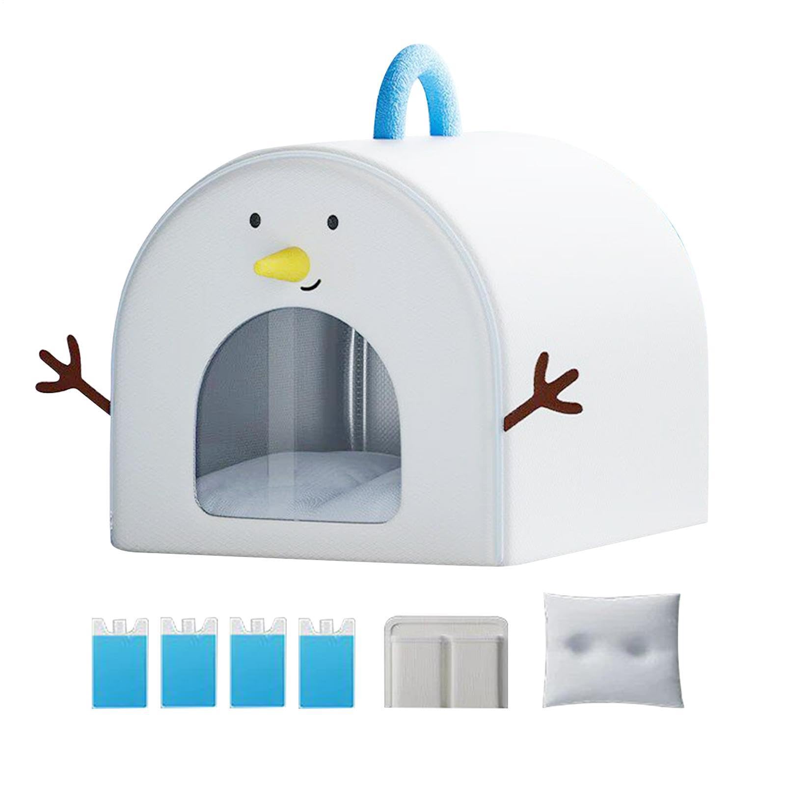 Cuccia Estiva Gatto Refrigerante con 4 Panetti di Ghiaccio, lettos Isolato Impermeabile e Traspirante, Grotta Rifugio per Gatti e Cani Piccoli, Tenda da Interno Casa e Ufficio