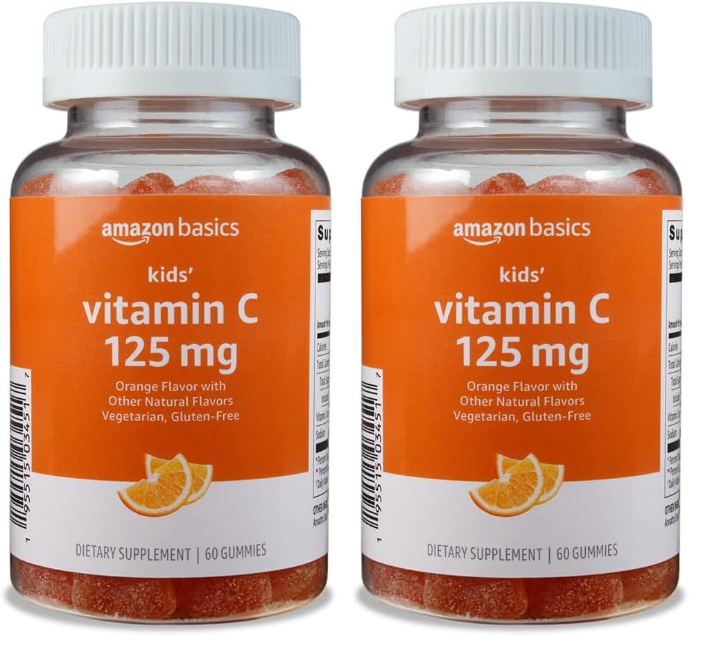 Amazon Basics Kids' Vitamin C 125mg Gummies, Orange, Immune Health, 2 Month Supply (Previously Solimo) 60 Count (Pack of 2)