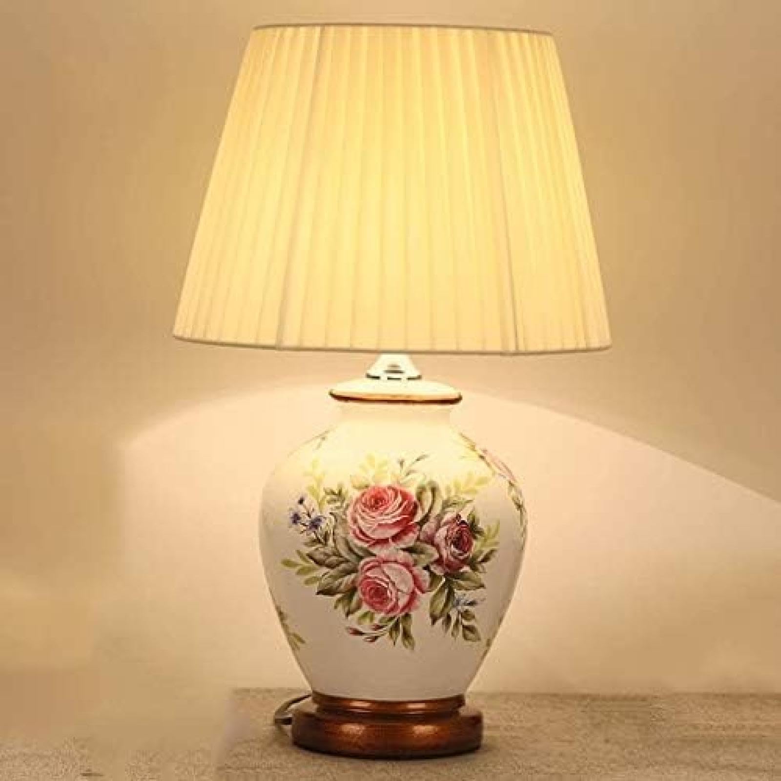 SGKOMN Ceramic Table Lamp, Chinese Classical Carved Table Lamp, Bedroom Bedside Table Lamp, Living Room Study European Pastoral Cloth Warm Ceramic Table Lamp 31×52Cm C-A-31×52cm
