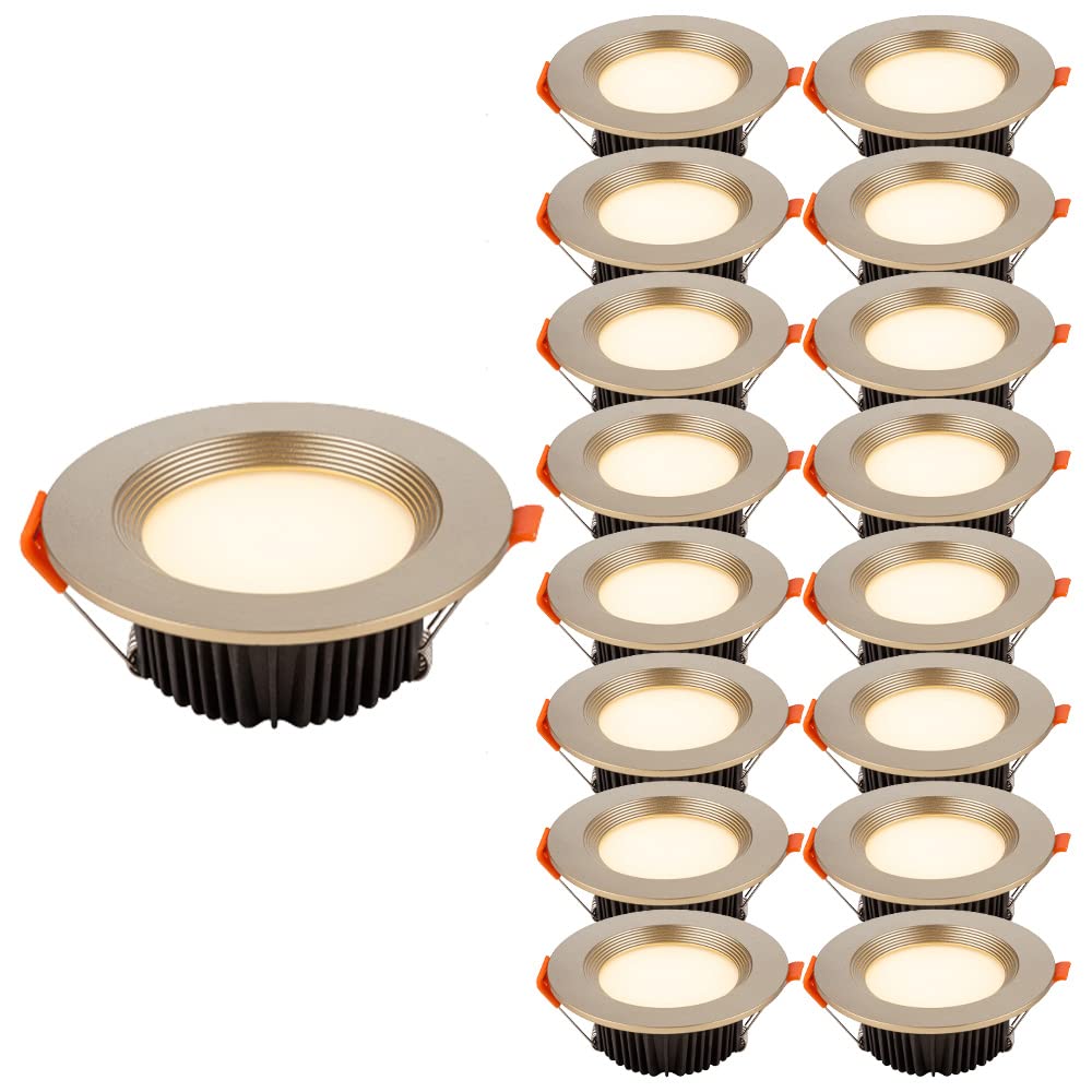 Juego De 17 Focos Led Empotrados, Moldura Deflectora, Panel De Luz De Aluminio Redondo De 5 W, Focos COB Antideslumbrantes De 4 Pulgadas De Profundidad, Luz Descendente De AdaptaciA-6000K