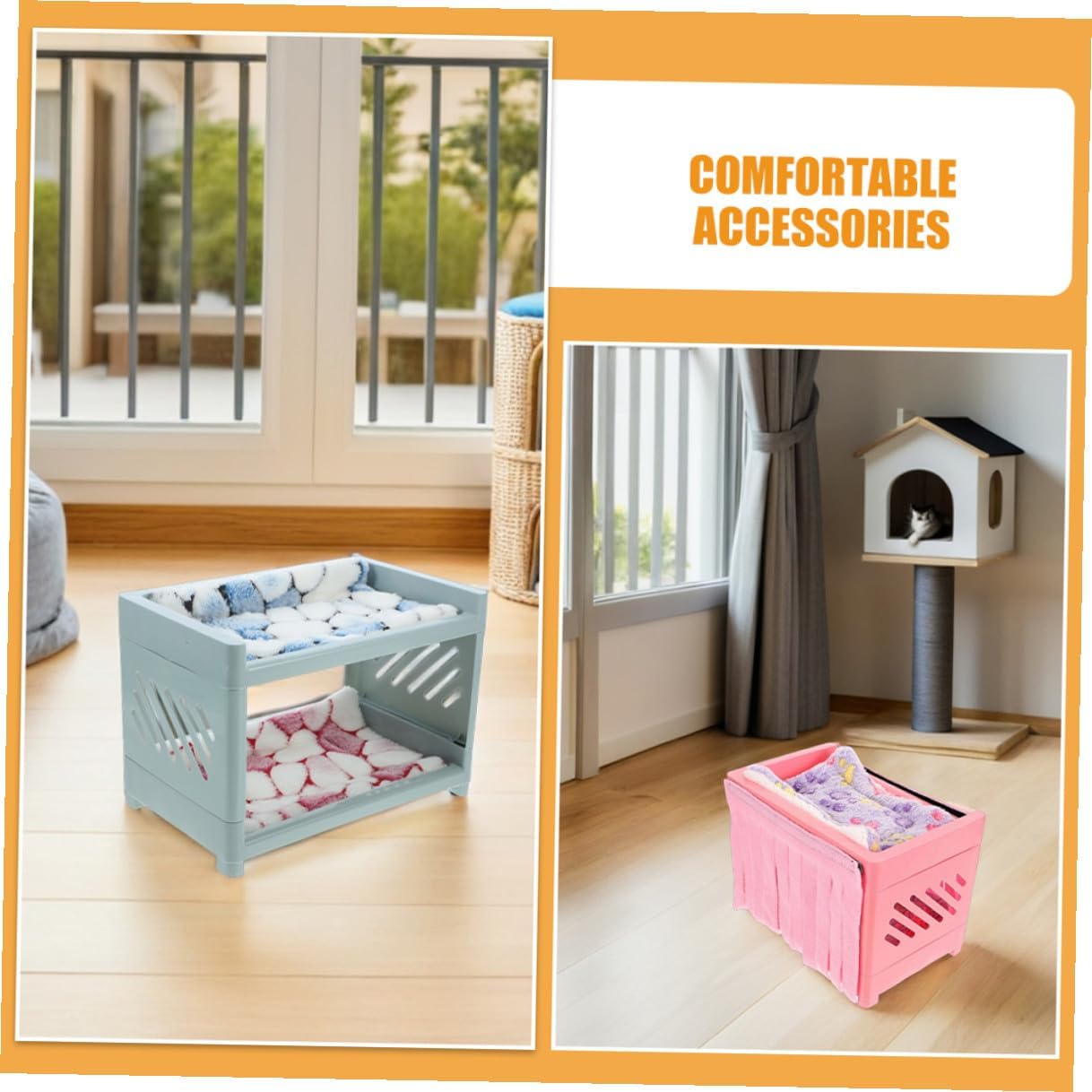 2 Sets Hamster Hideout House Double-Layer Small Pet Sleeping Bed with Mats and Blankets for Guinea Pigs Gerbils Sugar Gliders Small Animals Nest Random Color