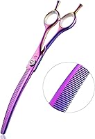 Vista 1 de PURPLEBIRD Tijeras curvadas hacia abajo de 7 pulgadas para peluquería para perros, tijeras texturizadoras de adelgazamiento, seguridad profesional