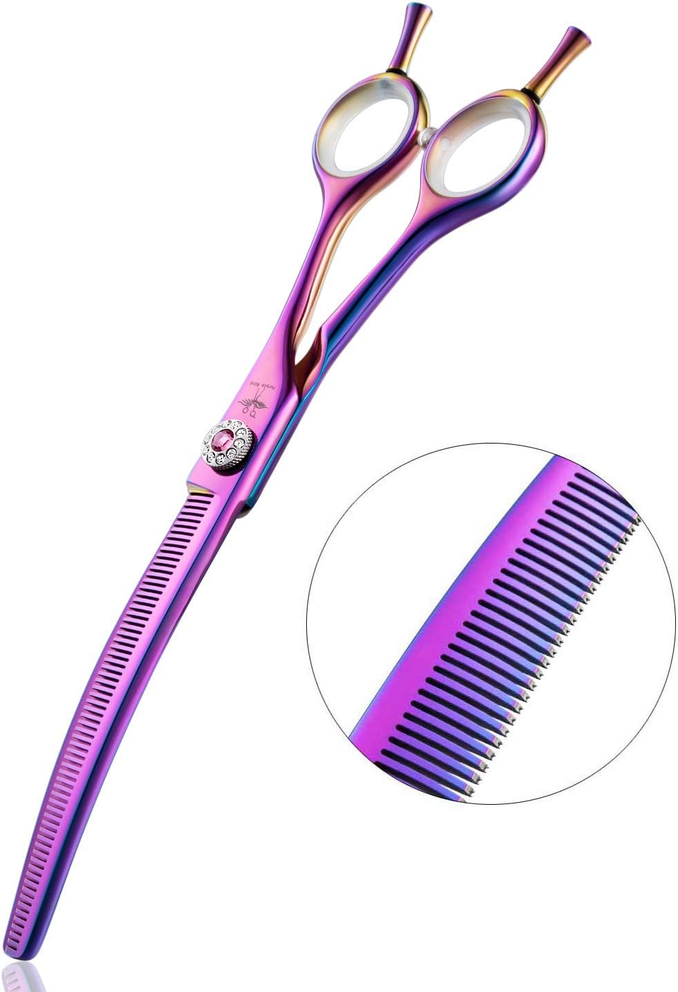 – PURPLEBIRD 7 Inch Downward Curved Dog Grooming Scissors Thinning Texturizing Shears Professional Safety Blunt Tip Trimming Shearing for Dogs Cats Face Paws Limbs Japanese Stainless Steel Purple