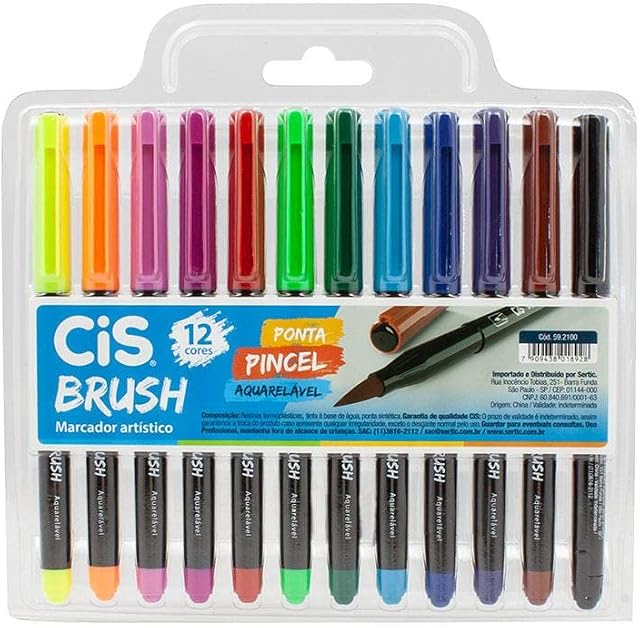 Caneta pincel Brush Aquarelável com 12 cores Cis