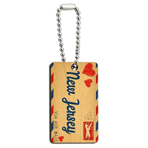 GRAPHICS & MORE Air Mail Postcard Love for New Jersey Wood Wooden Rectangle Key Chain