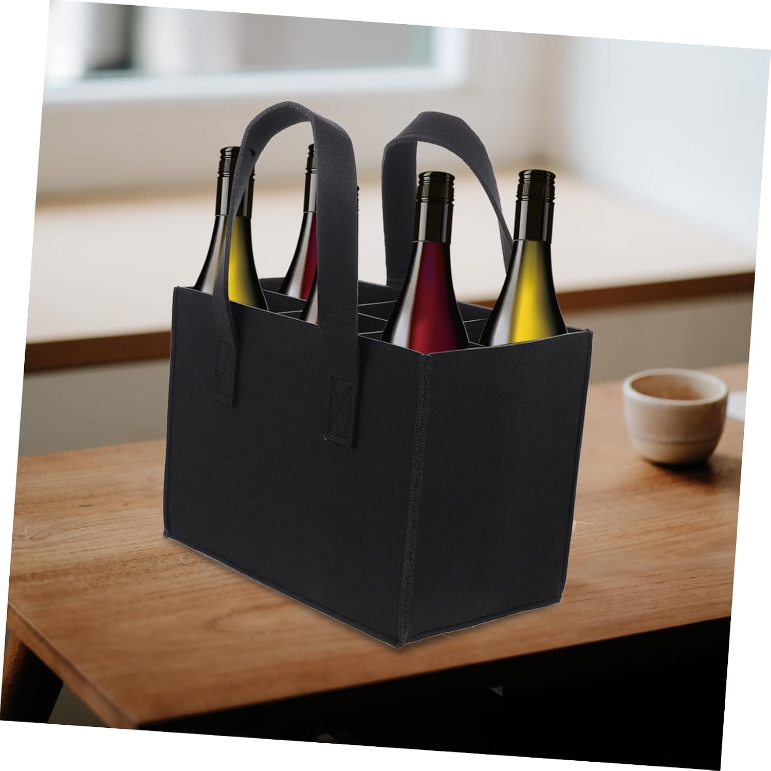 Wine Carrying Bag Reusable Storage Pouch for Bottles Thick Felt Wine Tote for Travel Home and Events Protects against Friction and Collision Black