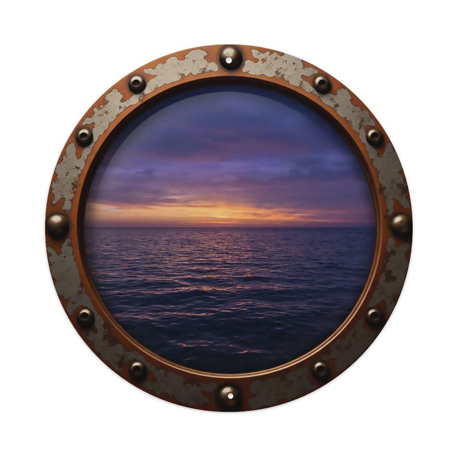 Vintage Porthole Twilight Glow Nautical Window View Metal Tin Sign