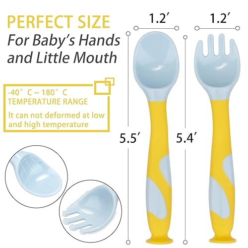 Miniatura 5 de Utensilios para bebés, cucharas, tenedores con estuche seguro de viaje para bebés y niños pequeños, cuchara de entrenamiento de alimentación, fácil