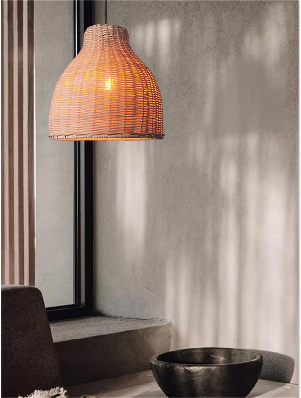 1-Light Bohemian Ceiling Light Kitchen Island Rattan Pendant Lighting Simple Style E27 Semi Flush Mount Light Fixture Dining Room Nursery Entryway Chandeliers with Basket Shade