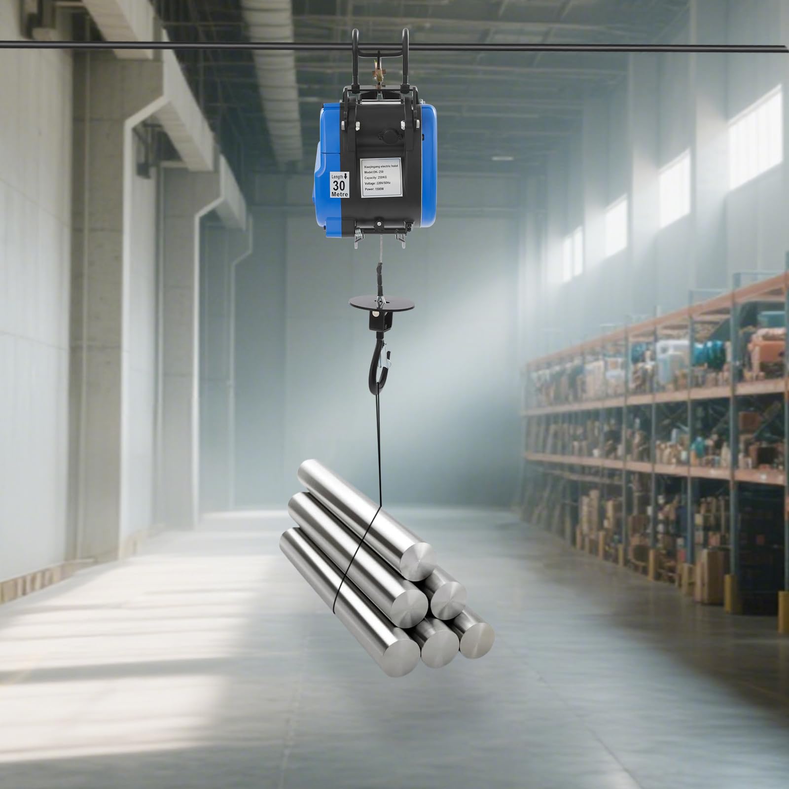 Paranco elettrico 250 kg - 1500 W cavo elettrico con telecomando, gru senza fili per officina, magazzino e cantieri