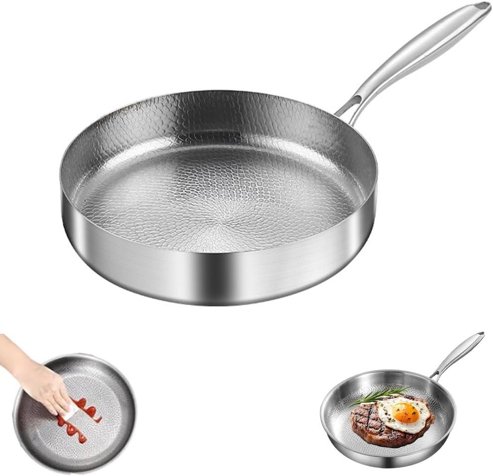 Titanium Hammered Pan Pro with Lid, Multifunctional Ultra-Durable Scratch-Resistant Non Stick, Even Heating for Cooking, Titaniums Nutri Pans Compatible with All Cooktops,7.87in