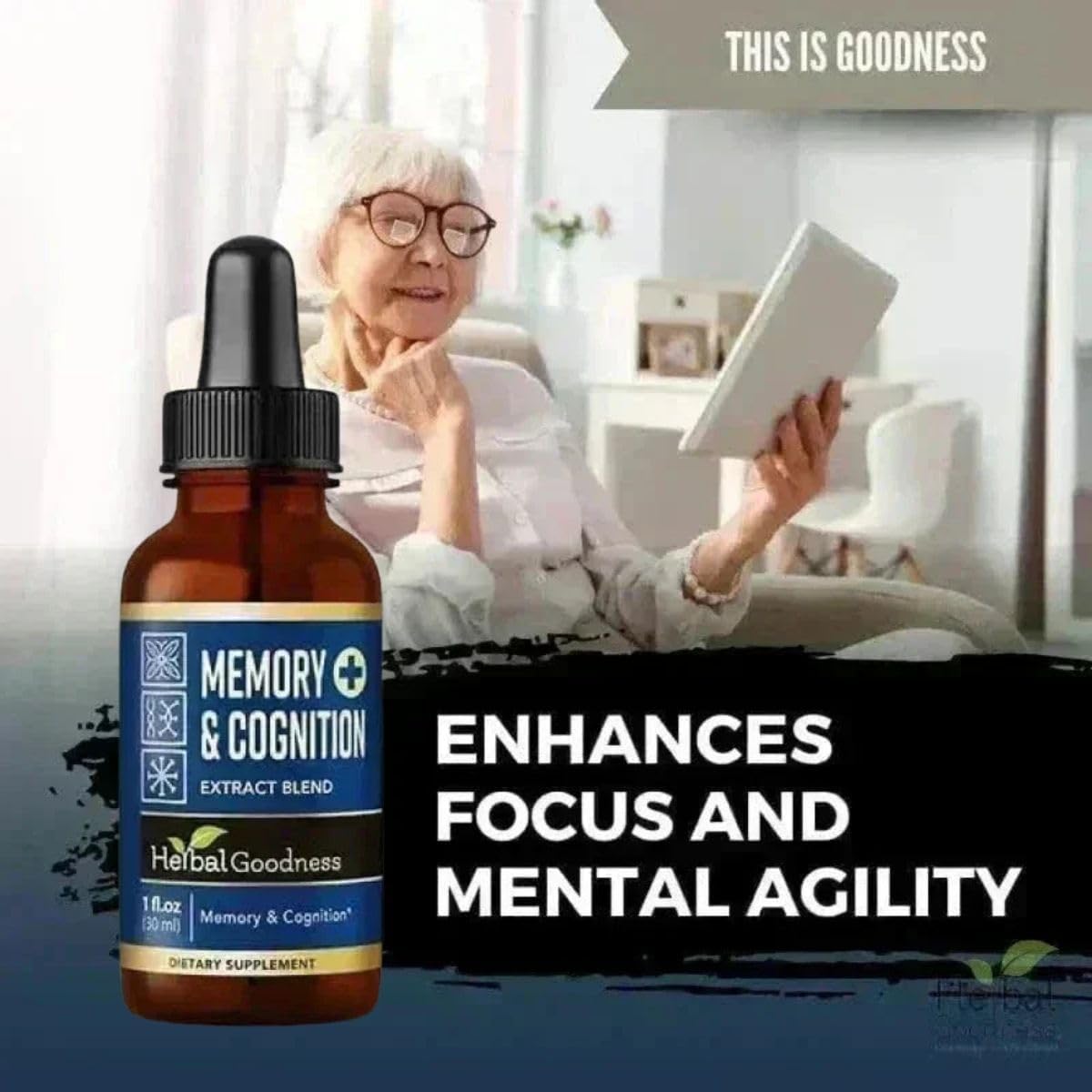 Herbal Goodness Memory & Cognition Liquid Extract 1oz – Organic Memory Aid, Energy Boost, Immune Support, Natural Brain Booster with Ginkgo Biloba & Bacopa Monnieri