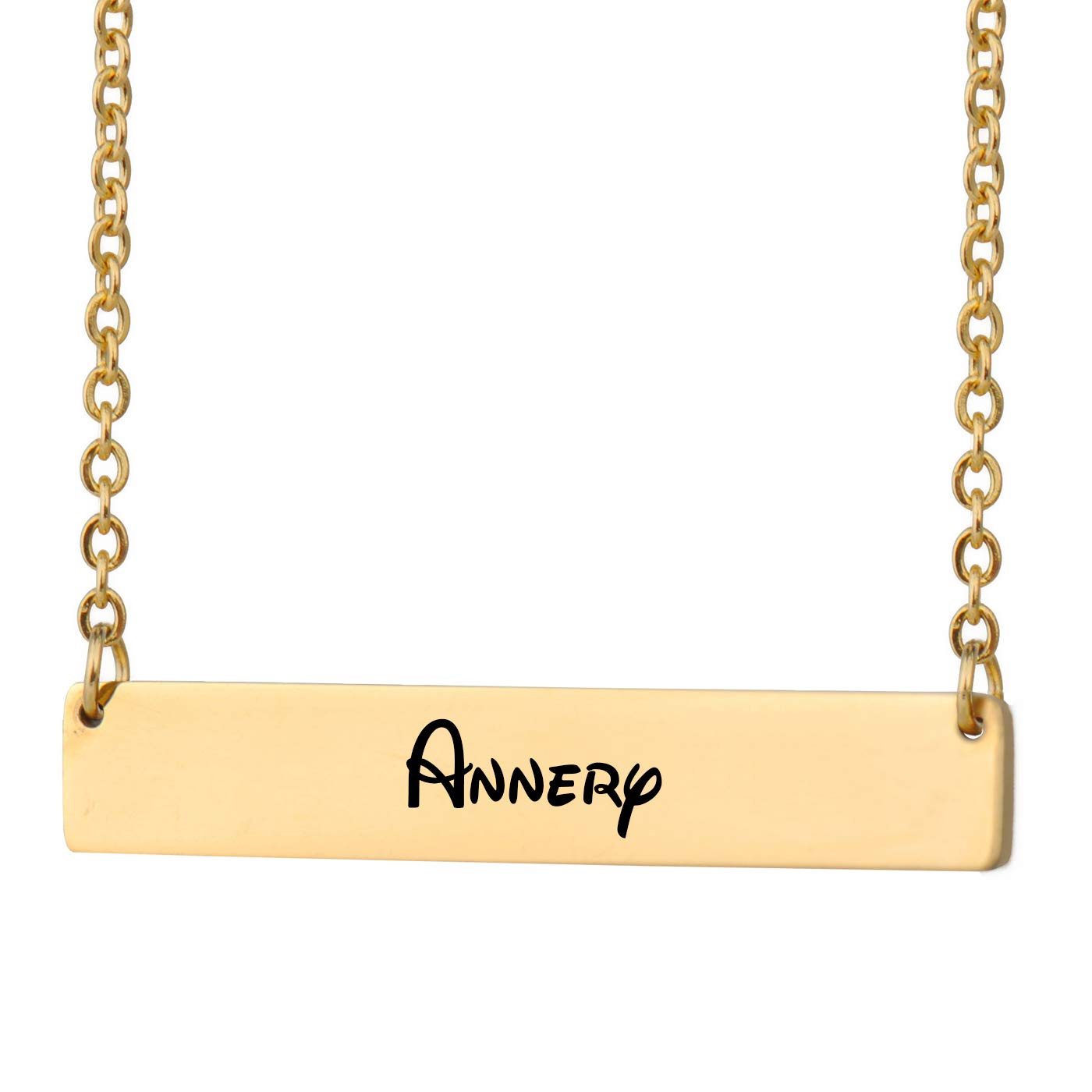 HUAN XUN Horizontal Bar Necklace Personalized Name Plate Necklace Nameplate Gold