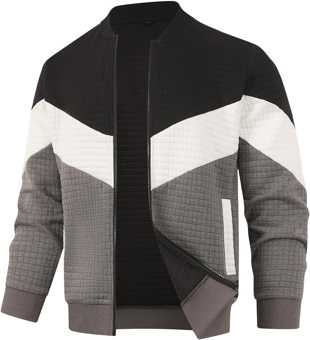 HOOD CREW Men's Zippered Cardigan Jacket Casual Stand Collar Varsity Coat Lightweight Bomber Jackets