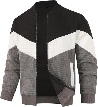 HOOD CREW Mens Zippered Cardigan Jacket Casual Stand Collar Varsity Coat Lightweight Bomber Jackets