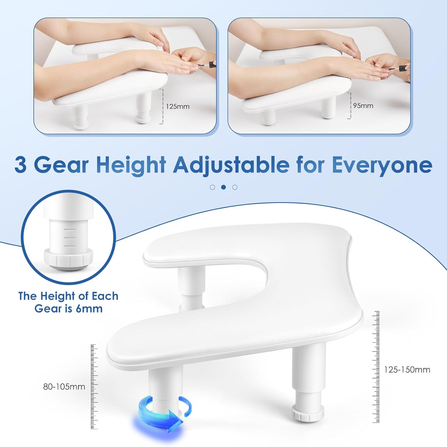 manicure arm rest for nails tech: u-shaped adjustable nail armrest - white pu leather hand stand rest for manicurists