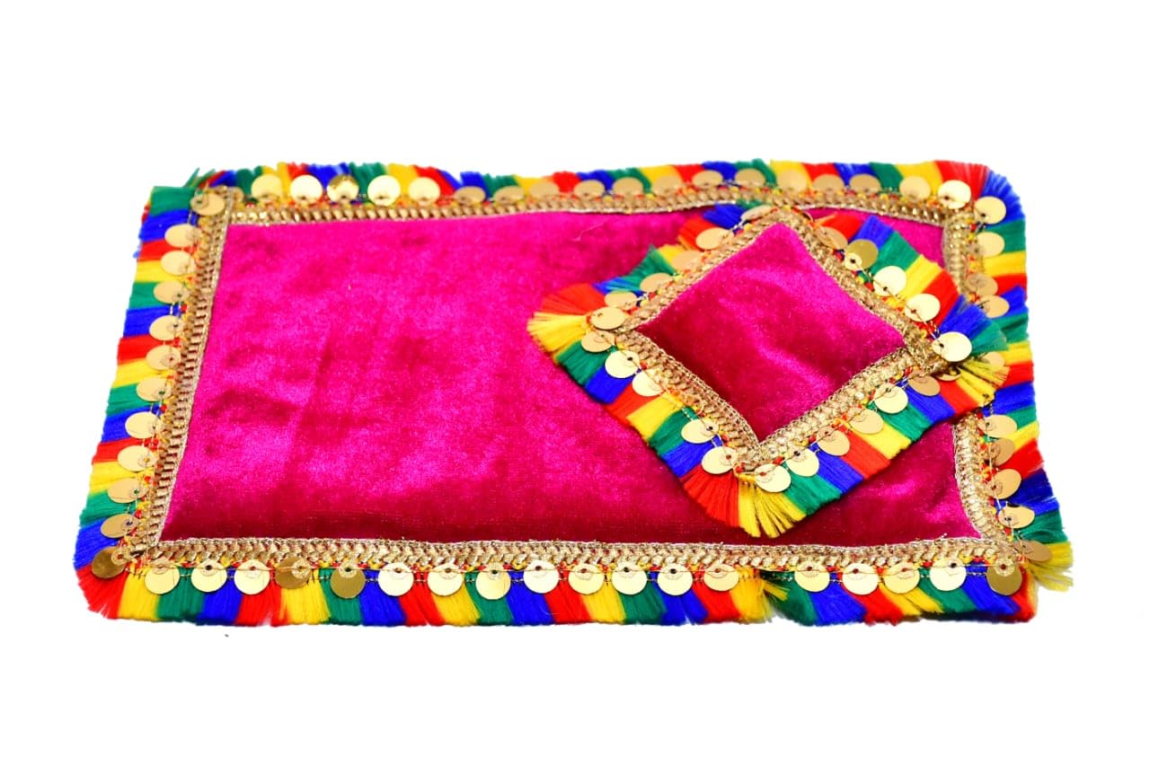 SAMRUDDHI Home Decor Laddu Bal Gopal Thakurji Bedding Set (Handcraft Aasan, Head & Side Pillow Set) Multi Color Pack of 2 (Design 9) 1