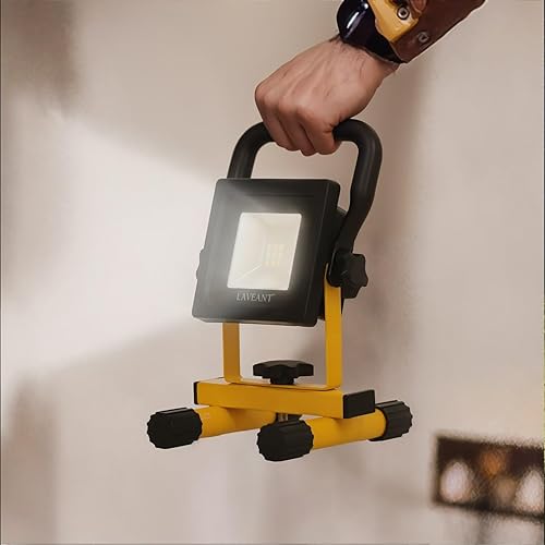 Miniatura 4 de Luces de trabajo LED recargables LAVEANT, 10W 2200mAh, 600 lúmenes, luces de inundación portátiles y ajustables, impermeables con soporte,