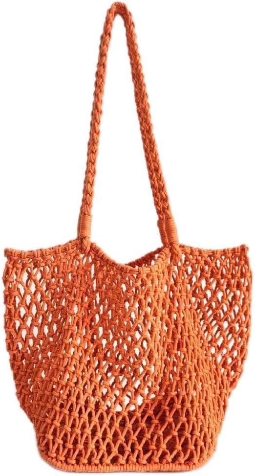 Handmade Bag Hollowed Out Mesh Pocket Cotton Rope Handbag Beach Vacation Seaside