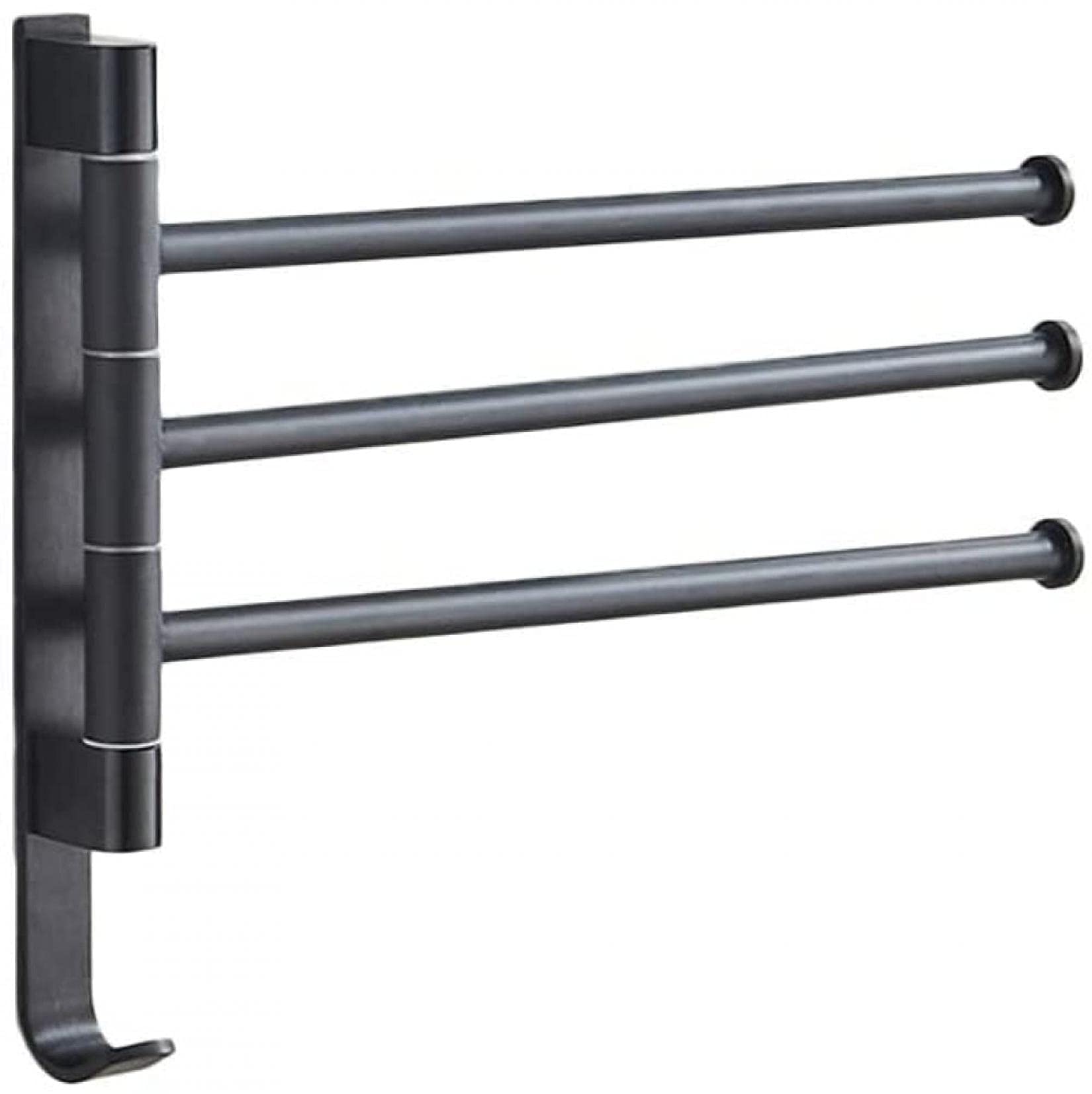 Porte-serviettes rotatif 360 acier inoxydable noir support mural réglable 3 bras