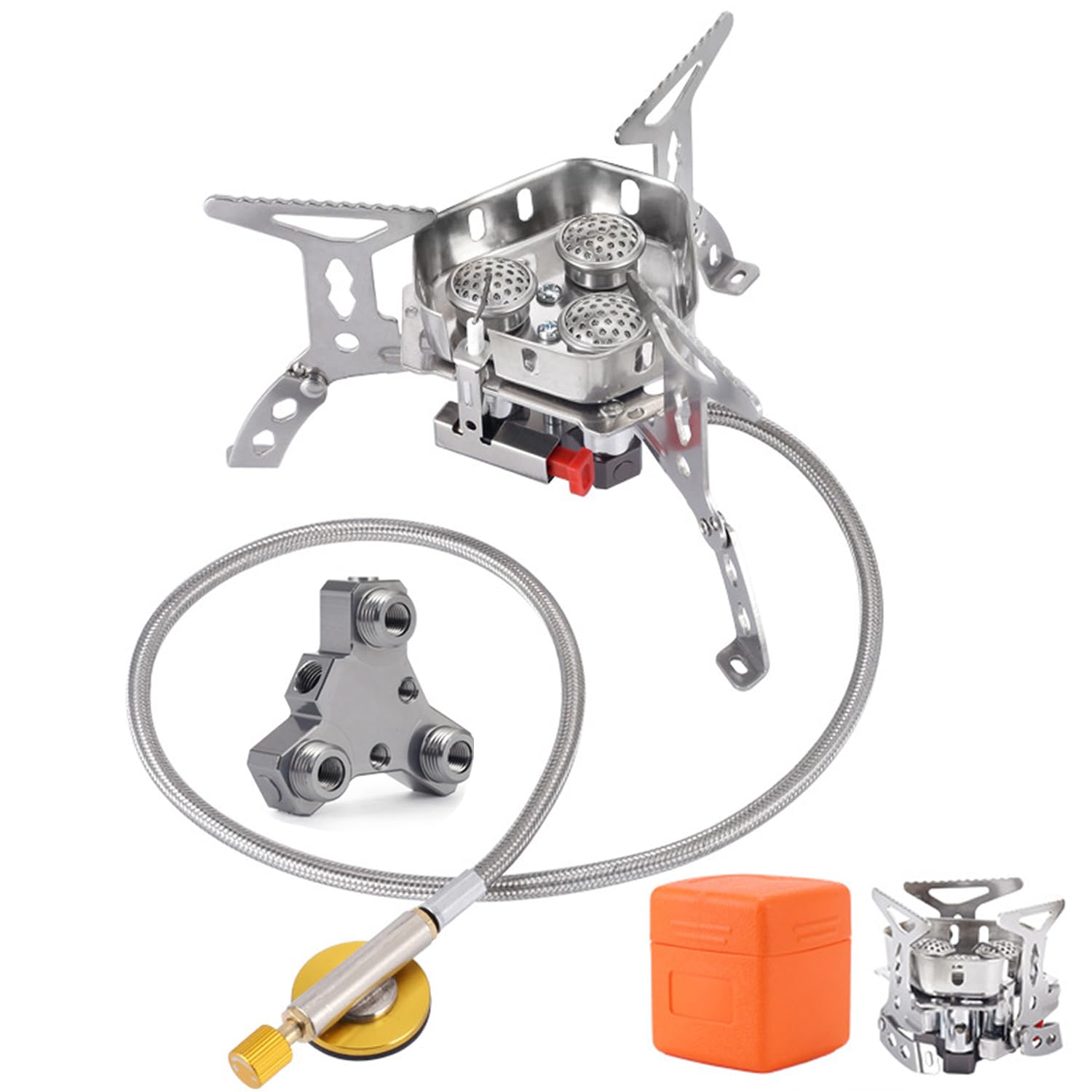 0TO1 TECH Windproof Camp Stove with Fuel Canister Adapter, Piezo Ignition, Carry Case, Portable Collapsible Stove Burner for Outdoor Backpacking Hiking and Picnic