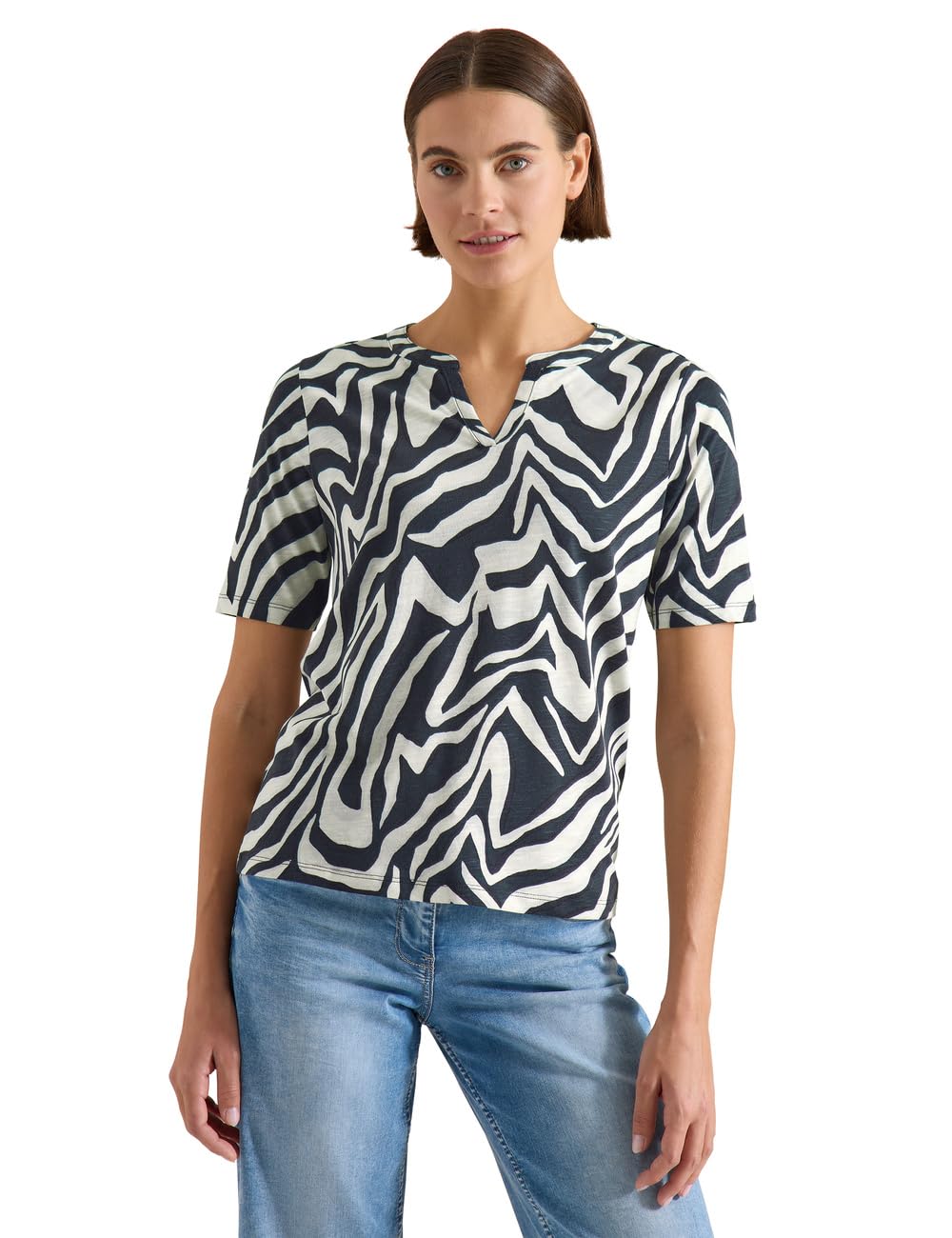 Cecil Women's 3229517 T-Shirt with Split Neck with Print (Pack of 1), Palm Breeze Green, L