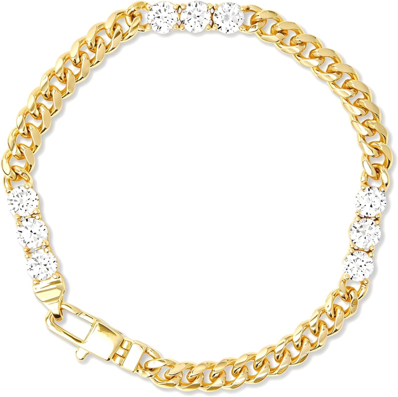 Women's Gold Cuban Link Bracelet, Gold Plated Chunky Tennis Bracelet for Women with Simulated Diamond Crystal Zircon Waterproof Tarnish Proof Jewelry for Birthday, Wedding, Valentine