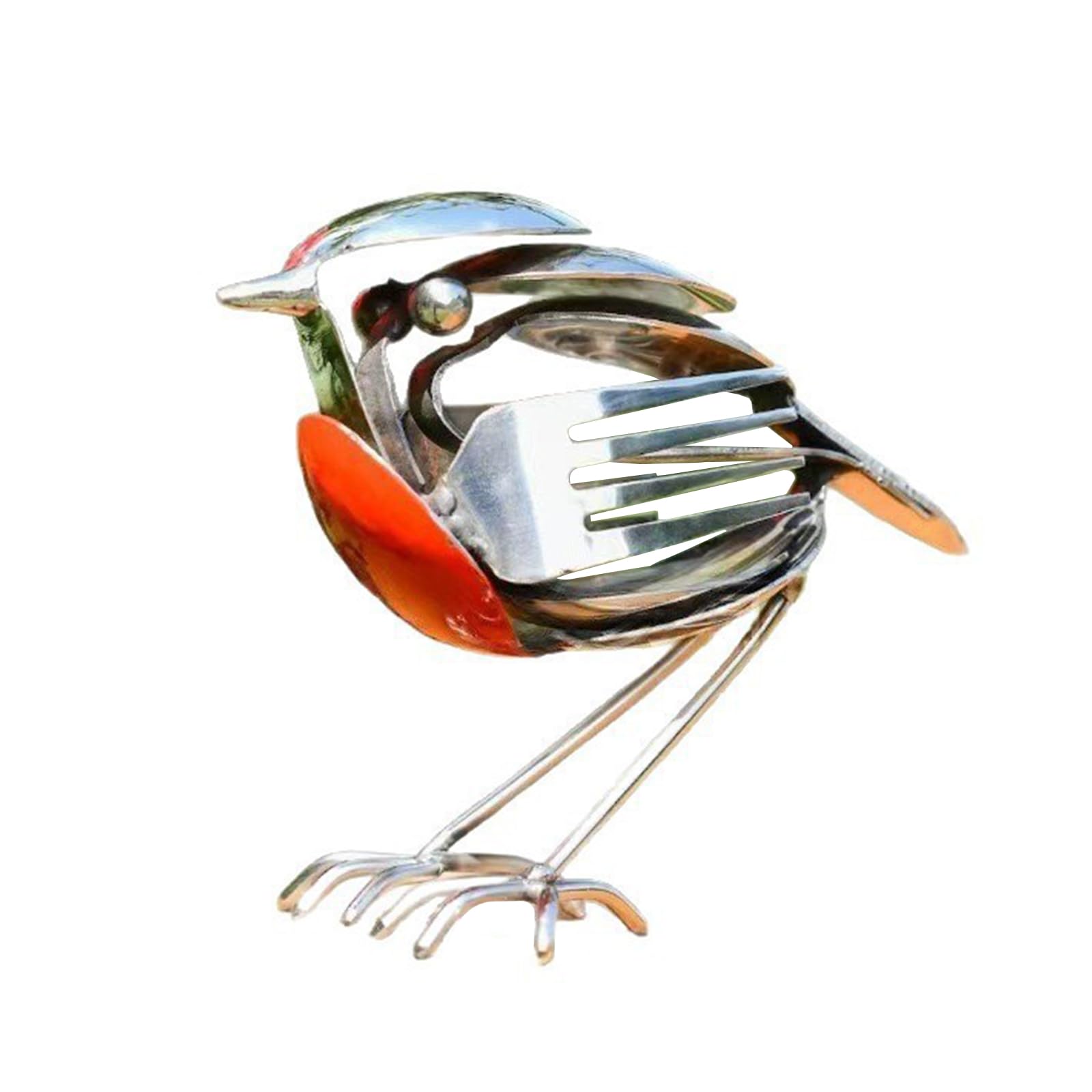 KOBONA Robin Recycled Fork & Spoon Bird Statue Handcrafted Unique Home Decor Figurine Artistic Recycled Cutlery Avian Sculpture for Outdoor Garden Yard Decor