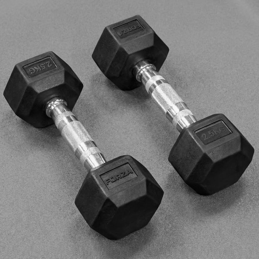 FORZA Rubber Hex Dumbbells [2.5kg - 50kg] | Gym & Home Weights - Pair of Weights (12.5kg) — image 1