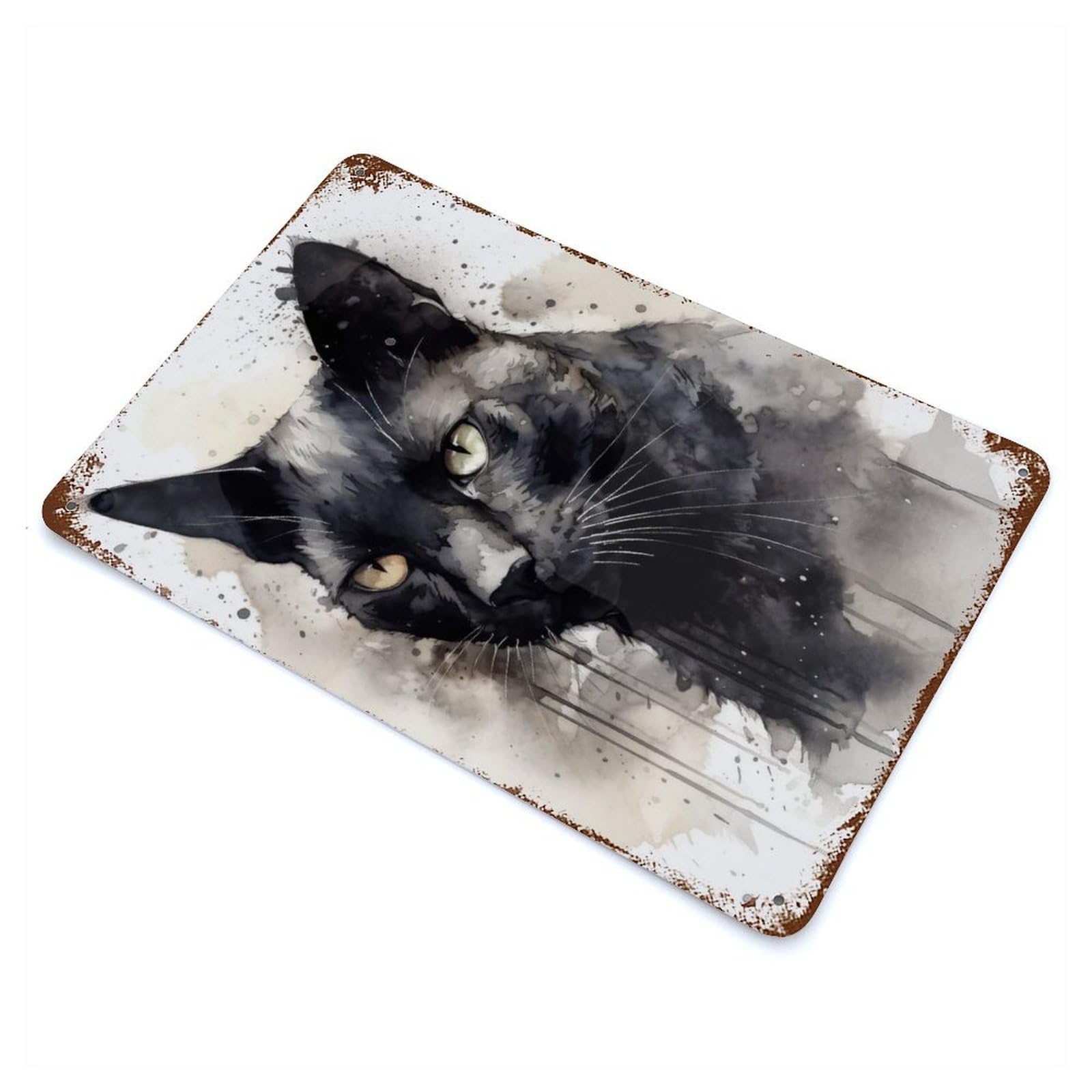 Watercolor Black Cat Vintage Metal Tin Sign 11.8"x7.9", Novelty Wall Decor for Garage, Pub Or Kitchen