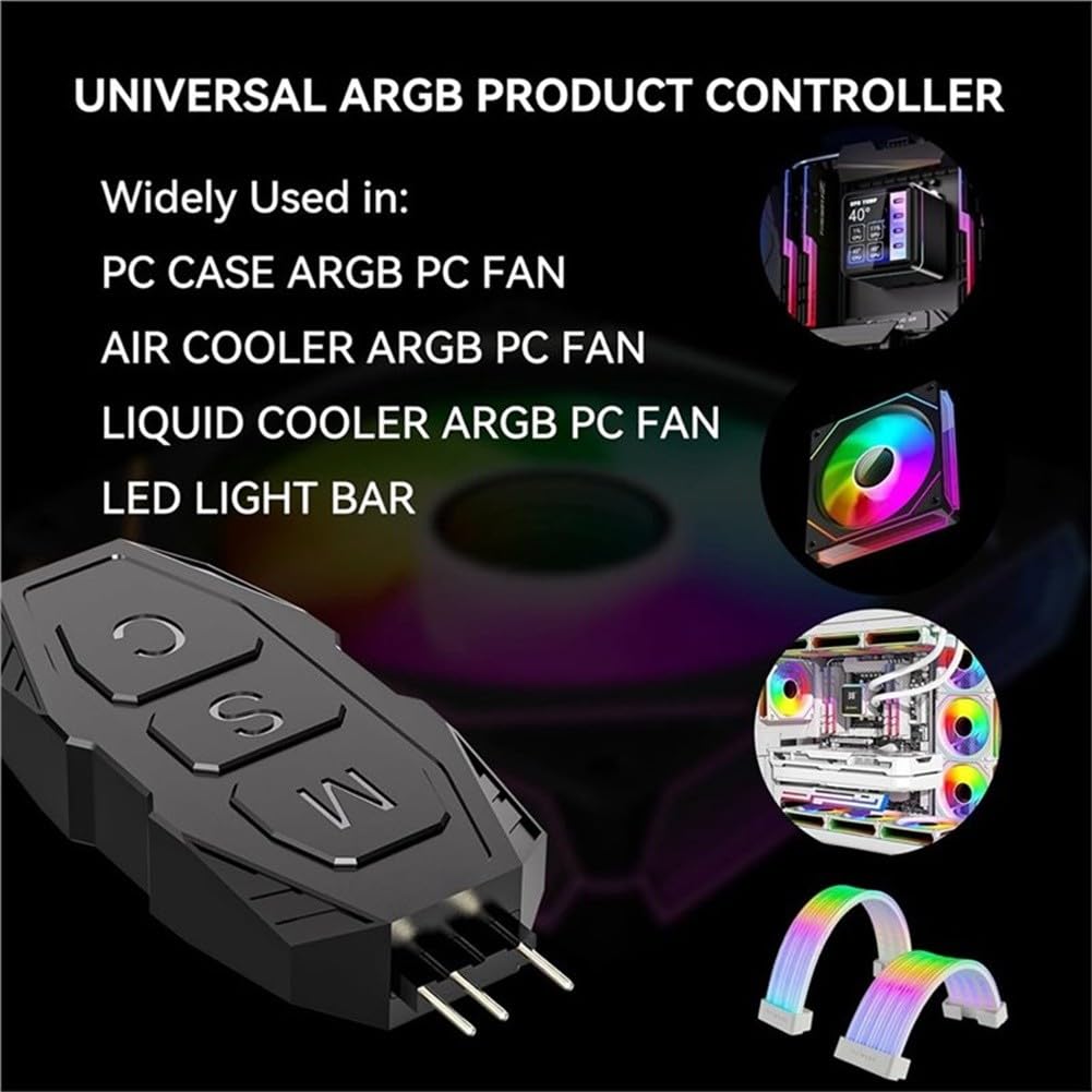 EasyByMall ARGB Controller con telecomando, 5 V 3 pin RGB Hub per case PC Ventole e strisce LED, 17 modalità di controllo illuminazione, installazione senza attrezzi