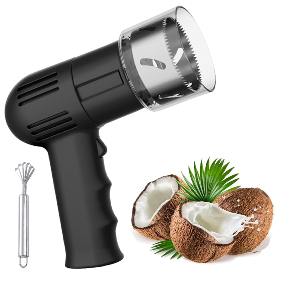 YXYLJOZ Electric Coconut Opener, Portable Stainless Steel Punching Tool, Cordless Opening Machine with Scraper, for Juice Shops, Restaurants, Home (Black)