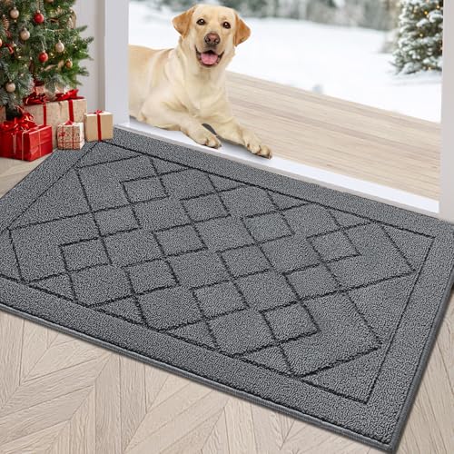 REFETONE Indoor Doormat 20"x32" Rubber Back Non-Slip Grey
