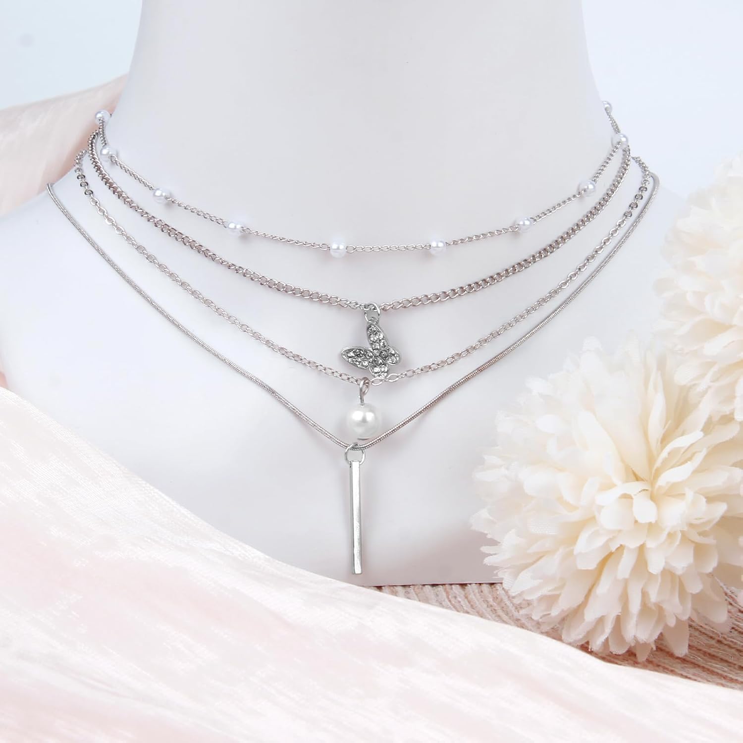 18 Pcs Y2K Necklace Set, Y2K Jewelry and Grunge Necklace Pack with Cross, Heart, Butterfly, Star, Moon, Pearl Chain Pendants, Emo Necklace Layered Set for Women - Image 6