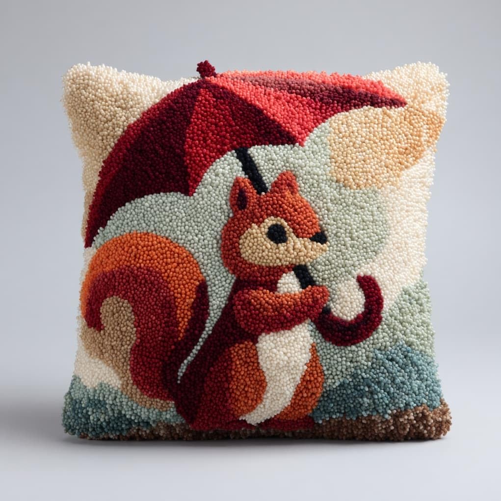 WallustrioaW Latch Hook Pillow Cover Kit,Cute Squirrel