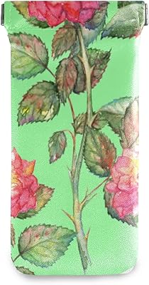 susiyo Rose Print Glasses Case Portable Microfiber PU Leather Soft Sunglasses Bag Eyeglasses Pouch Holder Squeeze Top for Women Men