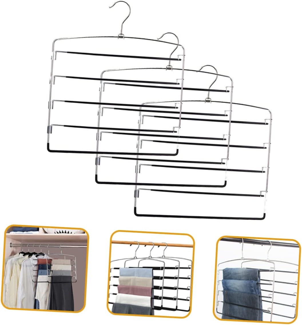 3pcs Pants Hangers Metal Skirt Hangers Space Saving Hooks for Wardrobe
