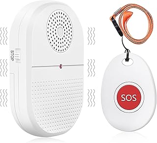 DAYTECH Personal Alarms for Elderly, Wireless Portable Vibration Caregiver Pager Alarm System, Emergency Call Bell Button for Home with 5 Ring Tones, 1 Receiver & 1 Call Button