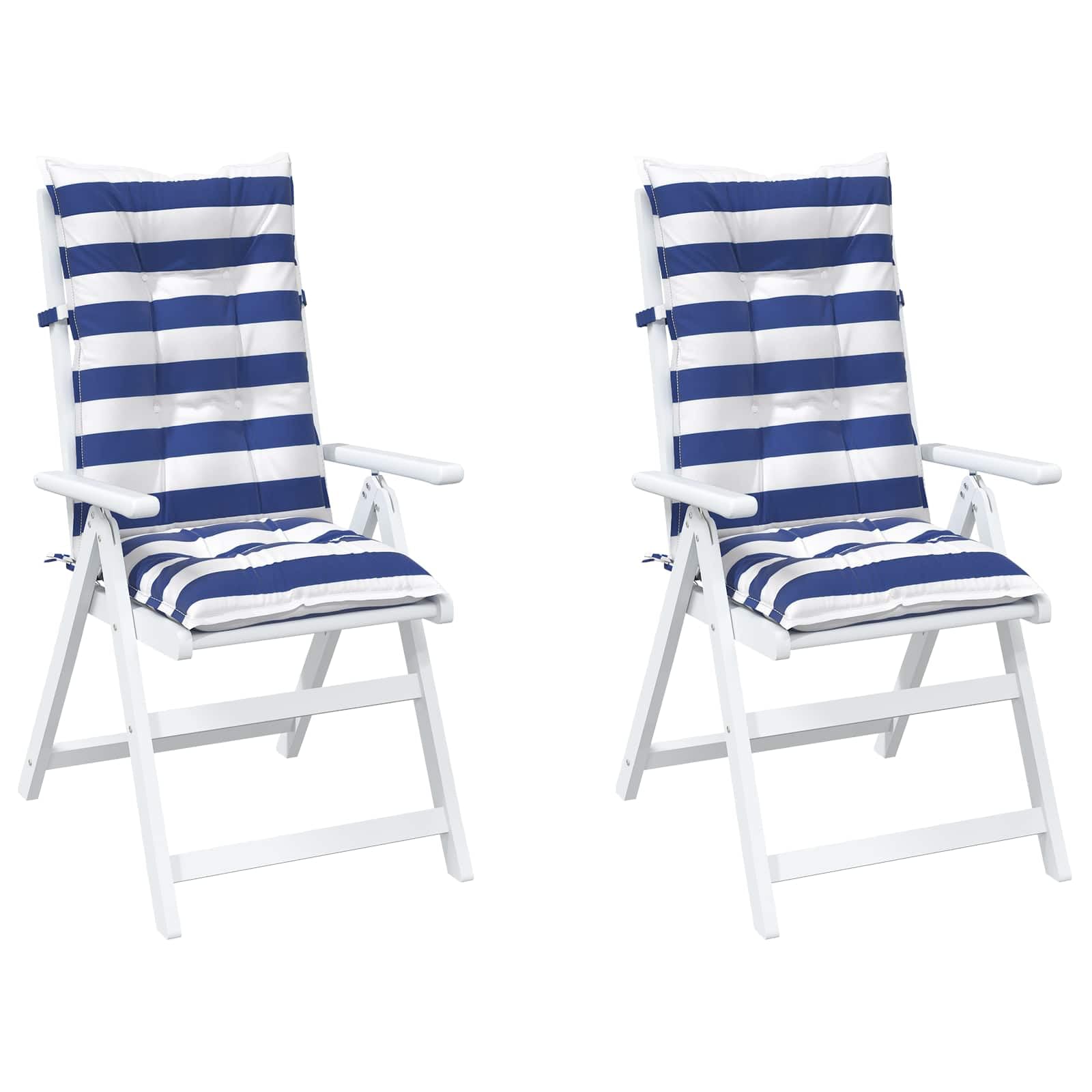 2er Set Hochlehner-Auflagen 120x50x7cm Gartenstuhl-Kissen Blau Weiß Sitzauflage für Gartenstühle und Terrassenmöbel Bequeme Polsterauflage für Draußen aus Stoff